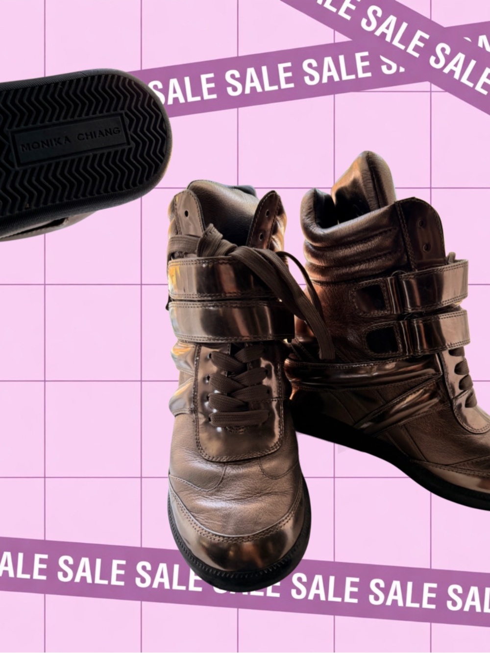 Monika Chiang Metallic High-Top Women's Wedge Sneakers - Bronze
